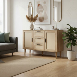 Living And Home Wooden Sideboard Storage Cabinet With 3 Drawers - thumbnail 1