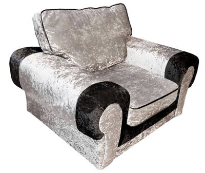 Furnishings For Less UK Chelsea Black And Silver Crushed Velvet Armchair Rolled Arms Single Seater - image 1