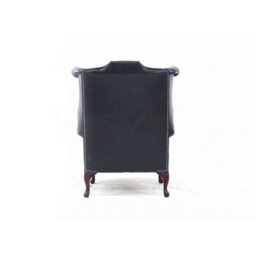 Chesterfield High Back Wing Chair Antique Blue Real Leather In Queen Anne Style - thumbnail 8