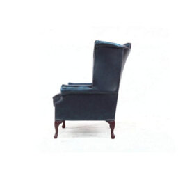 Chesterfield High Back Wing Chair Antique Blue Real Leather In Queen Anne Style - thumbnail 6