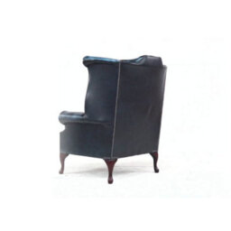 Chesterfield High Back Wing Chair Antique Blue Real Leather In Queen Anne Style - thumbnail 7