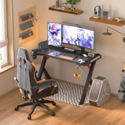 Fativo 120X60Cm R-Shaped Rgb Led Gaming Desk Home Office Table 3D Carbon Fibre Surface - thumbnail 8