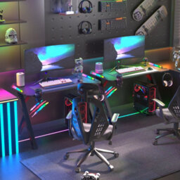 Fativo 120X60Cm R-Shaped Rgb Led Gaming Desk Home Office Table 3D Carbon Fibre Surface - thumbnail 9