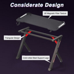 Fativo 120X60Cm R-Shaped Rgb Led Gaming Desk Home Office Table 3D Carbon Fibre Surface - thumbnail 5