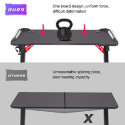 Fativo 120X60Cm R-Shaped Rgb Led Gaming Desk Home Office Table 3D Carbon Fibre Surface - thumbnail 6