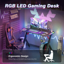 Fativo 120X60Cm R-Shaped Rgb Led Gaming Desk Home Office Table 3D Carbon Fibre Surface - thumbnail 3