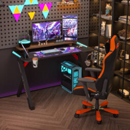 Fativo 120X60Cm R-Shaped Rgb Led Gaming Desk Home Office Table 3D Carbon Fibre Surface - thumbnail 1