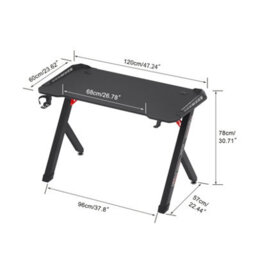 Fativo 120X60Cm R-Shaped Rgb Led Gaming Desk Home Office Table 3D Carbon Fibre Surface - thumbnail 2
