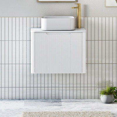 Royal Bathrooms Avenza 600mm Matte White Wall Hung Bathroom Countertop Vanity Unit 1 Drawer With Elena Basin - image 1