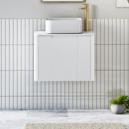 Royal Bathrooms Avenza 600mm Matte White Wall Hung Bathroom Countertop Vanity Unit 1 Drawer With Elena Basin - thumbnail 1