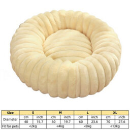 Beige Fluffy Donut Dog Bed Round Calming Pet Cushion Soft Plush Puppy Bed Cats & Dogs 70Cm Diameter - thumbnail 2