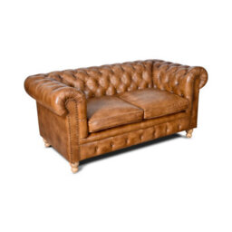 2 Seater Real Genuine Leather Chesterfield Sofa Brown Tan Hard Wood Frame 158Cm - thumbnail 2