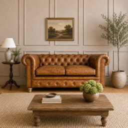 2 Seater Real Genuine Leather Chesterfield Sofa Brown Tan Hard Wood Frame 158Cm - thumbnail 8