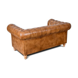 2 Seater Real Genuine Leather Chesterfield Sofa Brown Tan Hard Wood Frame 158Cm - thumbnail 6