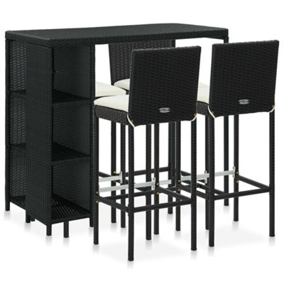 Berkfield 5 Piece Garden Bar Set With Cushions Poly Rattan Black - image 1