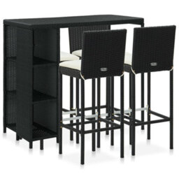 Berkfield 5 Piece Garden Bar Set With Cushions Poly Rattan Black - thumbnail 1
