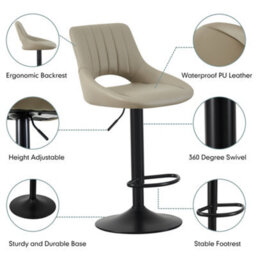 MCC Direct Set Of 2 Height Adjustable Kitchen Bar Stools Breakfast Chairs With Footrest Brown Stacey - thumbnail 2