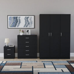 Lassic Vida Designs Riano 3 Piece Bedroom Set (2 Drawer Bedside Chest, 5 Drawer Chest, 3 Door Wardrobe), Black - thumbnail 7