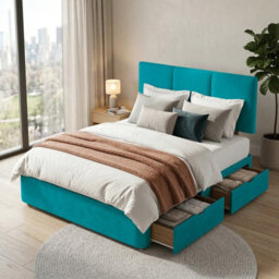 Adore Designs Alton Plush Velvet Divan Bed, Headboard & Mattress - 6Ft Super King - Mallard - 2 Drawers Foot End - thumbnail 2