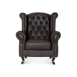Faux Leather Wingback Armchair Button Back Stud Detail Wooden Legs Fireside Chair - thumbnail 3