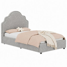 Modernluxe 3Ft Single Bed, 90 X 190 Cm, Scalloped Upholstered Kids Bed - Princess Style Bed With Curved Headboard, Gray, Linen - thumbnail 7