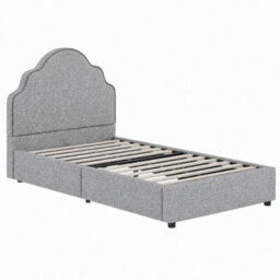 Modernluxe 3Ft Single Bed, 90 X 190 Cm, Scalloped Upholstered Kids Bed - Princess Style Bed With Curved Headboard, Gray, Linen - thumbnail 9