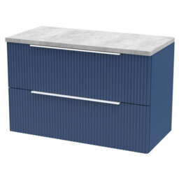 Balterley Tixall Fluted 2 Drawer Wall Hung Vanity Unit With Laminate Worktop, Satin Blue, 800mm