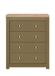 Chest Of Drawers Olive Green Birlea Highgate 4 Drawer & Oak Farmhouse Shabby Chic - thumbnail 4