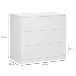 Chest Of Drawers, 3-Drawer Storage Organiser Unit For Bedroom, White - thumbnail 2