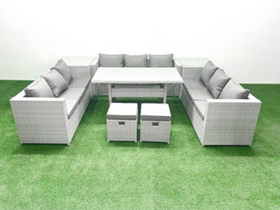 Fimous Rattan Garden Outdoor Furniture Set 11 Seater Garden Sofa Rectangulr Dining Table Set 2 Small Stool 2 Side Tables - image 1