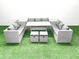 Fimous Rattan Garden Outdoor Furniture Set 11 Seater Garden Sofa Rectangulr Dining Table Set 2 Small Stool 2 Side Tables - thumbnail 2