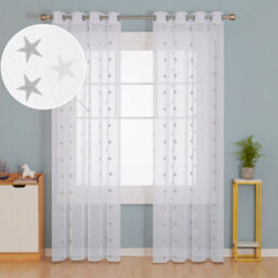 Deconovo Linen Look Embroidered Voile Curtains Star Pattern Sheer Curtains For Bedroom 55 X 90 Inch Grey Two Panels - thumbnail 6