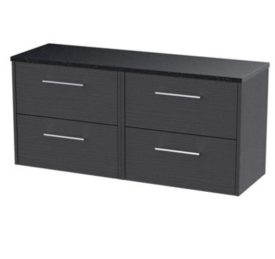 Nuie Hudson Reed Juno Wall Hung 4-Drawer Vanity Unit & Worktop, Stylish Countertop Basin Unit In Graphite Grey Woodgrain, 1200mm - image 1