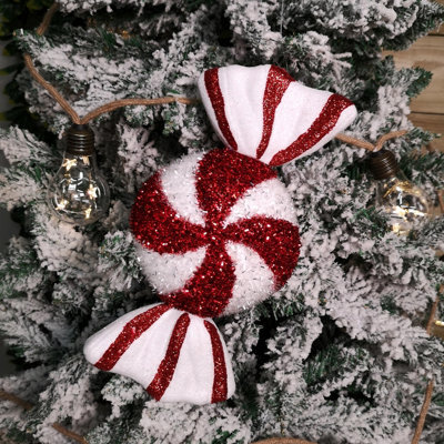 Samuel Alexander 28Cm Red And White Glitter Candy Stripe Sweet Hanging Christmas Decoration - image 1