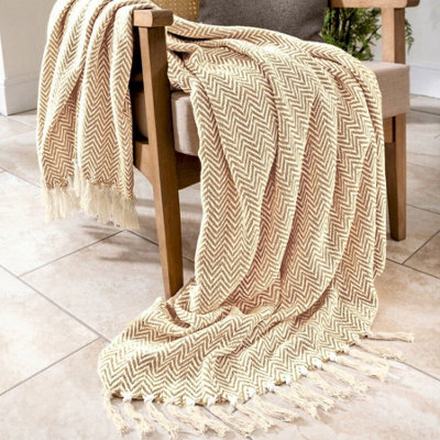 Allure Bath Fashions Audley Chevron Herringbone Throw Blanket - Beige, 150 X 200Cm - image 1