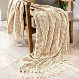 Allure Bath Fashions Audley Chevron Herringbone Throw Blanket - Beige, 150 X 200Cm - thumbnail 1