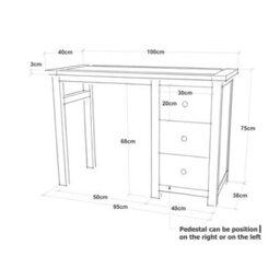 Cabinet Bits Lugo 3 Drawer Desk - Dressing Table Brass Knob - thumbnail 9
