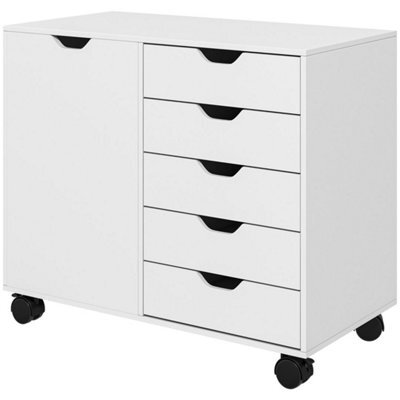 White Printer Stand, 5-Drawer Cabinet On Wheels, Storage Cabinet With Door - image 1