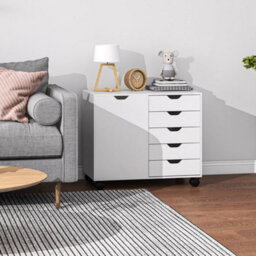 White Printer Stand, 5-Drawer Cabinet On Wheels, Storage Cabinet With Door - thumbnail 4
