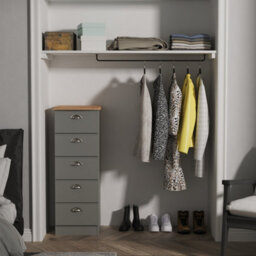 Albert 5 Drawer Tallboy (Ready Assembled) In Dusk Grey & Oak