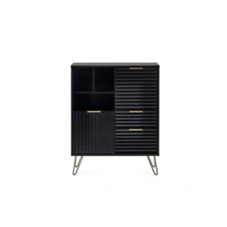 Julian Bowen Murano 2 Door 2 Drawer Sideboard With Internal And External Shelf Storage, Black, Gold Legs, Height: 100 X Width: 80 X Depth: 40Cm - thumbnail 4
