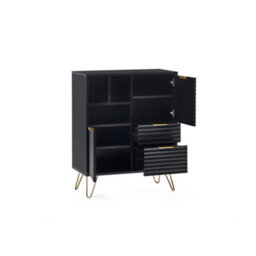 Julian Bowen Murano 2 Door 2 Drawer Sideboard With Internal And External Shelf Storage, Black, Gold Legs, Height: 100 X Width: 80 X Depth: 40Cm - thumbnail 3