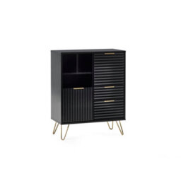 Julian Bowen Murano 2 Door 2 Drawer Sideboard With Internal And External Shelf Storage, Black, Gold Legs, Height: 100 X Width: 80 X Depth: 40Cm - thumbnail 2