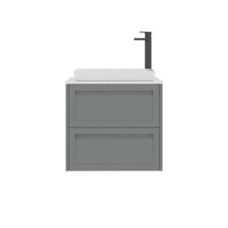 Royal Bathrooms Royal Bathroom Elmore 600mm Matt Pebble Grey Wall Mounted Bathroom Vanity Unit 2 Drawer Plain White Worktop With Qubix Basin - thumbnail 7