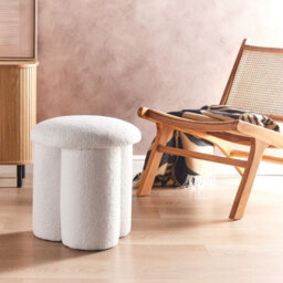 Beliani Off-White Bouclé Round Pouffe Footstool - 40 X 45 Cm Mushroom - thumbnail 2