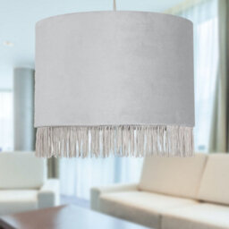 First Choice Lighting Set Of 2 Fringed Silvery Grey 23Cm Fringed Velvet Pendant Shades - thumbnail 6