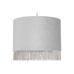First Choice Lighting Set Of 2 Fringed Silvery Grey 23Cm Fringed Velvet Pendant Shades - thumbnail 2