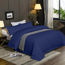 Ameha Stripe Duvet Set With Pillowcase Navy Double Size 200X200Cm Reversible Soft Microfiber & Anti Allergic - thumbnail 2