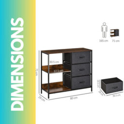 Pirlo Plush Bedroom Chest With 3 Fabric Drawers & Shelves Rustic Brown - thumbnail 6