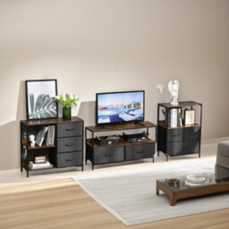 Pirlo Plush Bedroom Chest With 3 Fabric Drawers & Shelves Rustic Brown - thumbnail 4